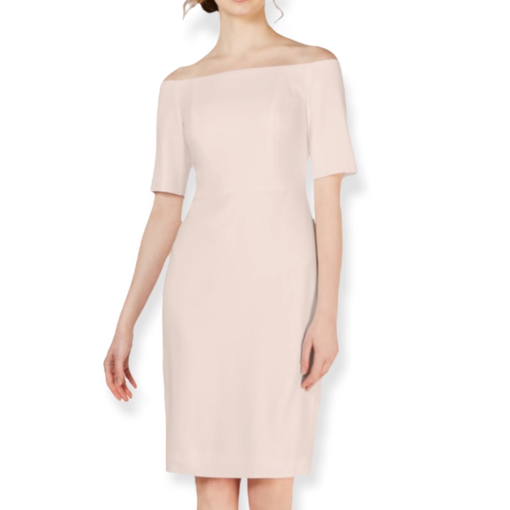 NWT Calvin Klein Women’s Pink Short Sleeve Below The Knee Sheath Evening Dress 4